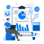Vector illustration of bookkeeping services with calculator, ledger, and financial documents
