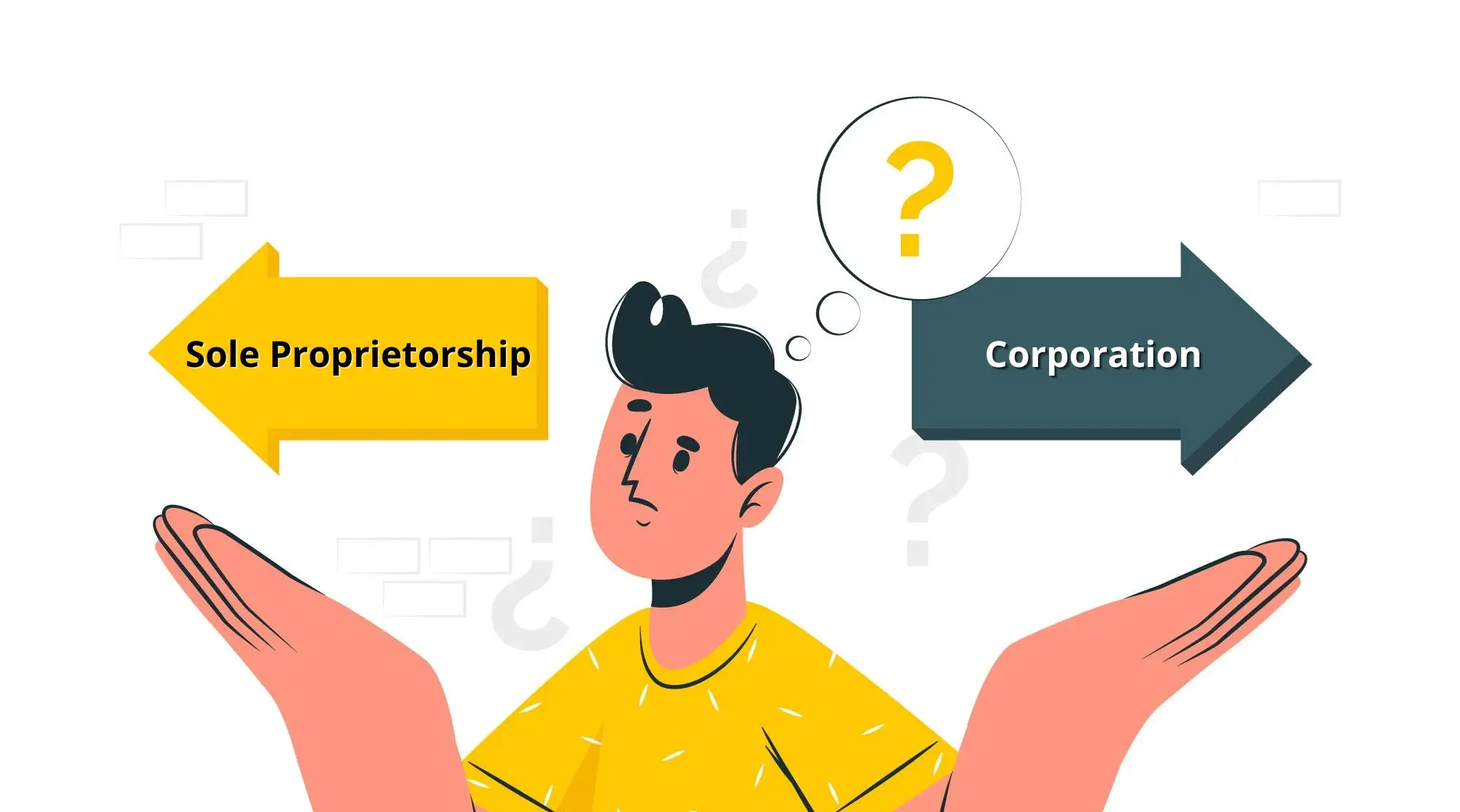 Vector illustration of a person confused about registering a business in Ontario