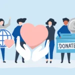 Vector illustration showing bookkeeping services for non-profit organizations, including donation tracking and financial management.