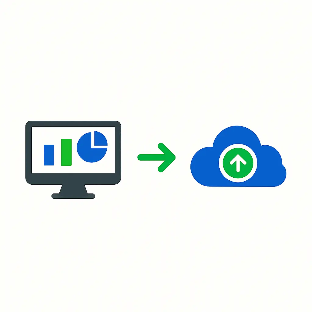 Illustration showing the evolution of QuickBooks from Desktop to Cloud