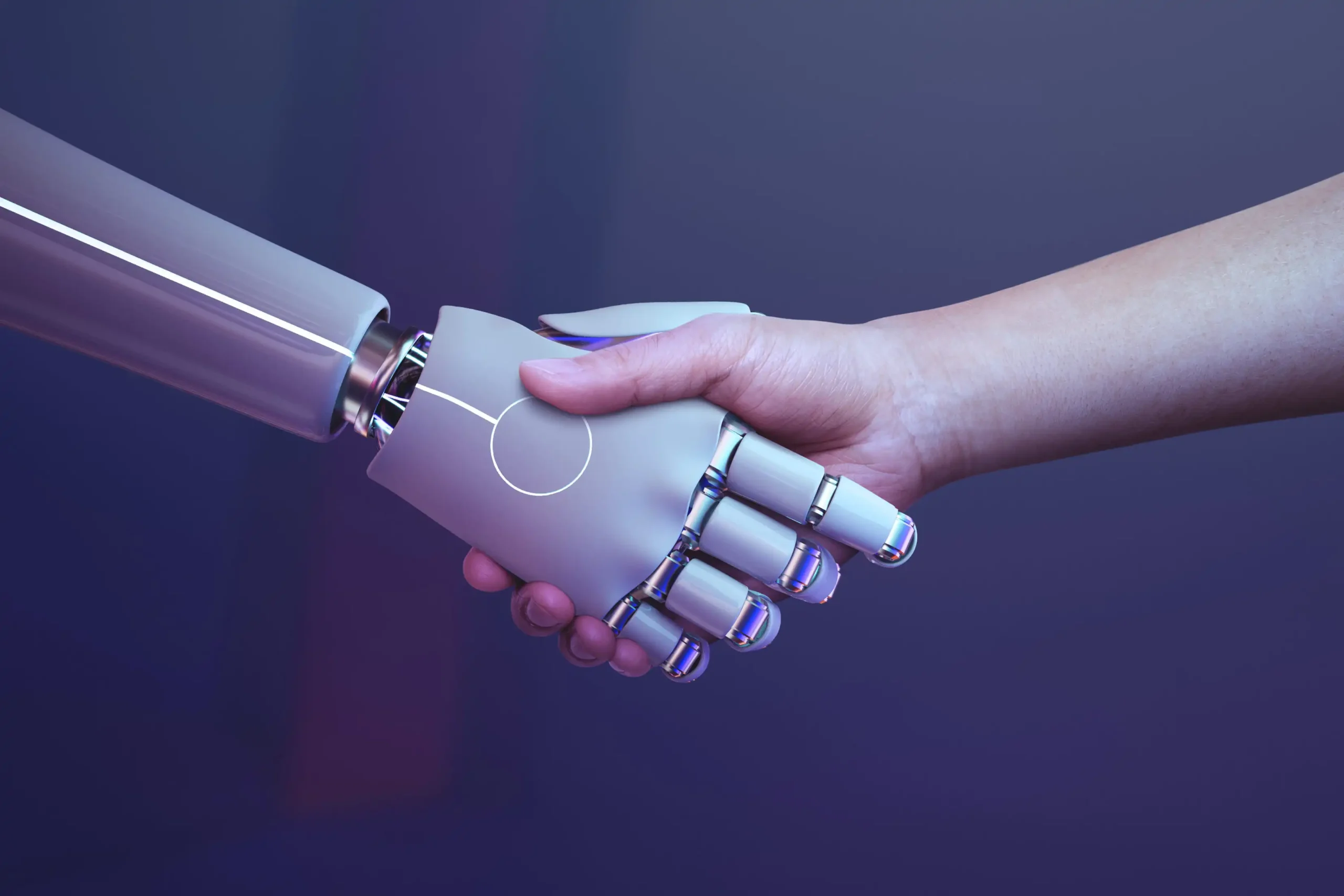 Robotic shaking hands with a human representing QuickBooks automation