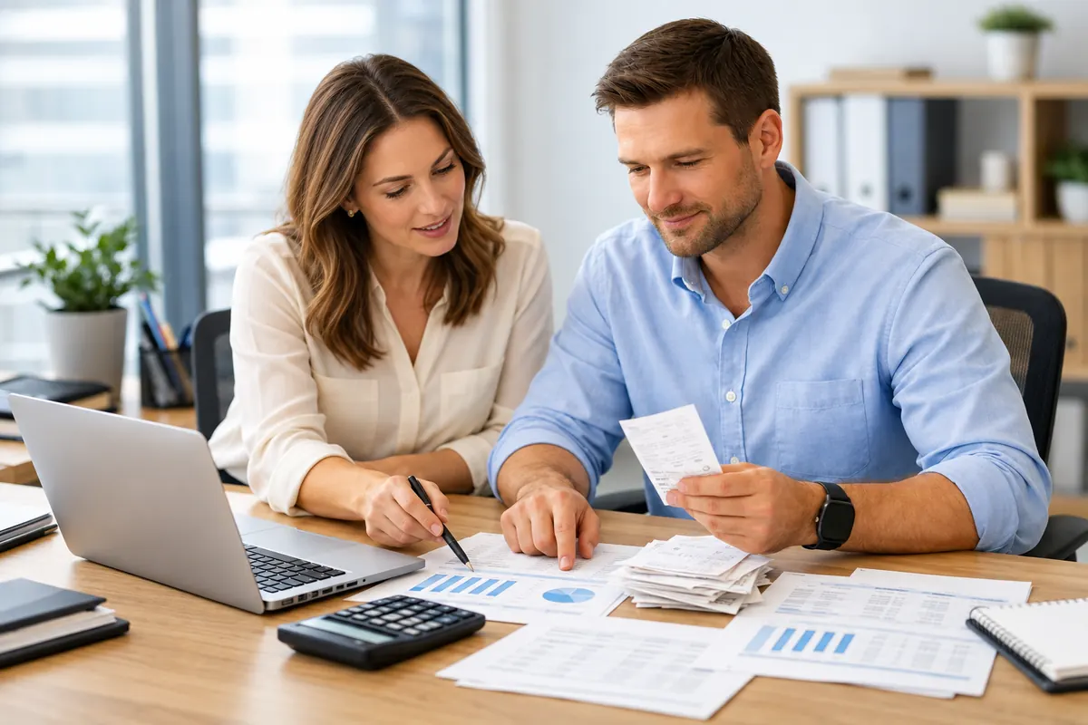 Small business owner reviewing bookkeeping records